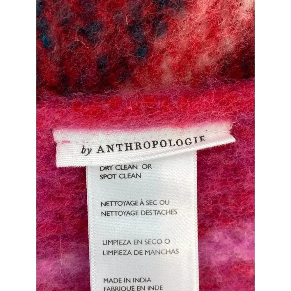 ANTHROPOLOGIE Blanket Tartan Wool Plaid Throw Fringed Red 50